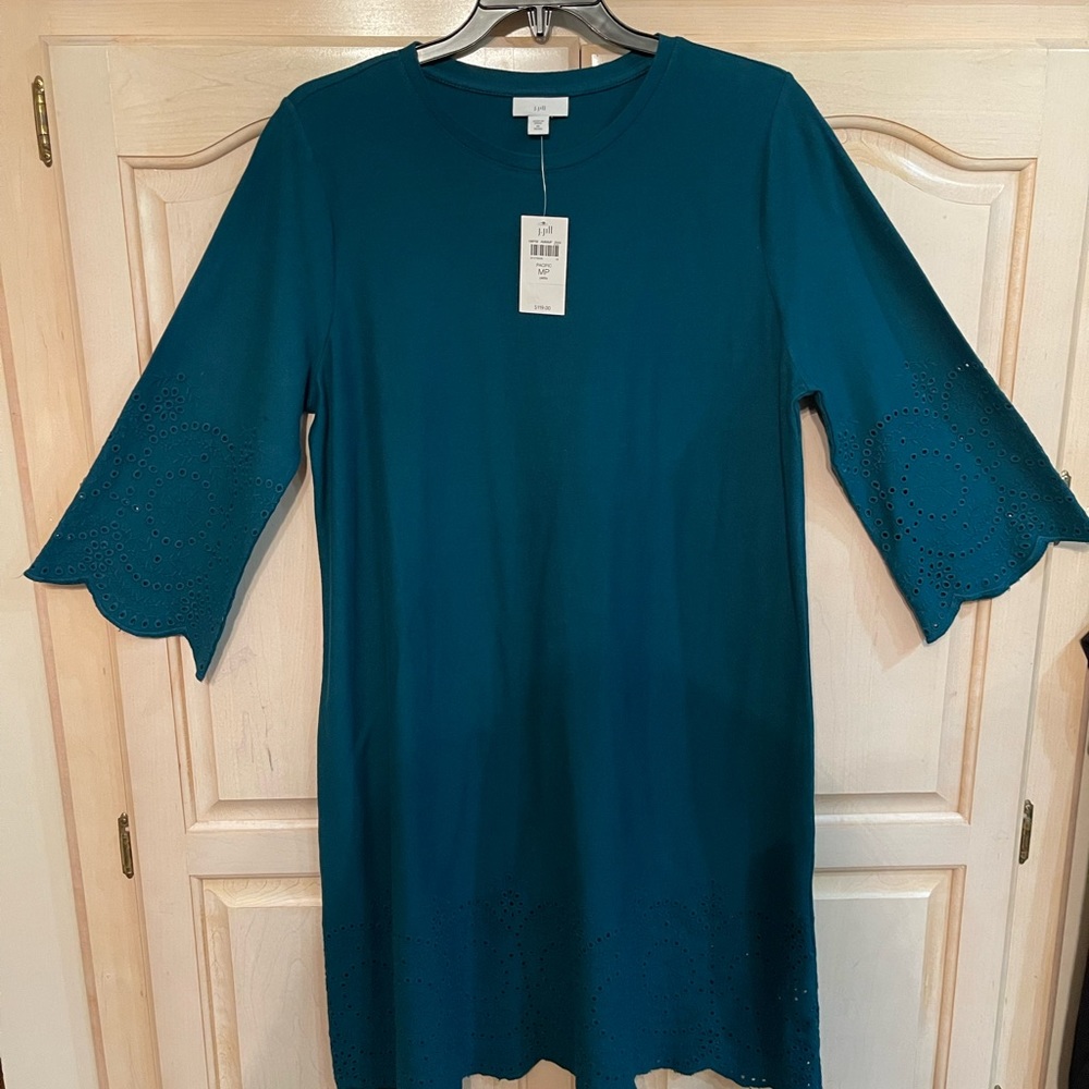 J. Jill Teal Eyelet-Trim Knit Midi Dress